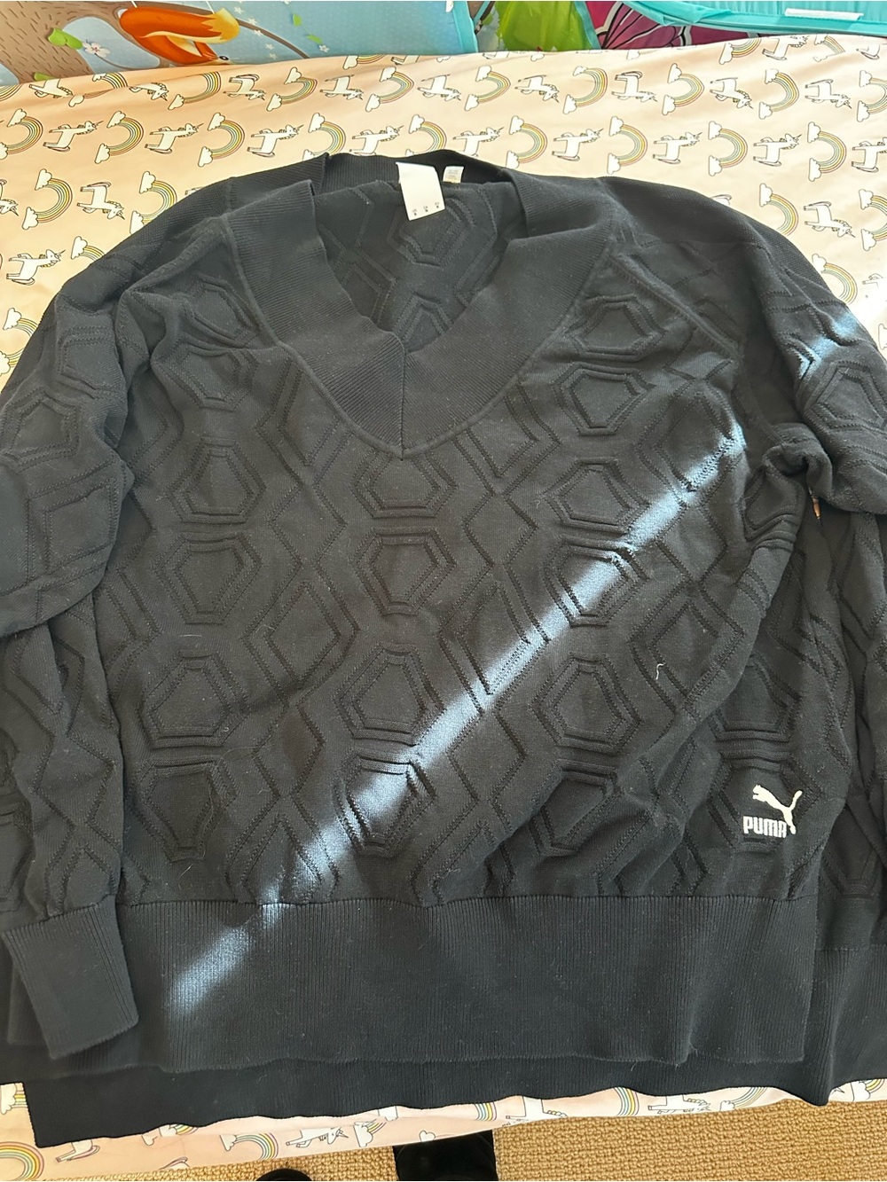 Puma Men's Black Textured V-Neck Sweater